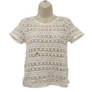 JOIE Woman's Sz XS Neala Cream (Flax) Crocheted Knit Top NWT Flaw